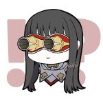  !? 1girl black_hair chibi chibi_only closed_mouth fire_emblem fire_emblem_heroes flight_goggles highres hraesvelgr_(fire_emblem) ikura_(downdexp) long_hair red_trim solo 