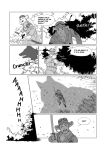  ambiguous_gender aoino_broome canid canine canis comic conditional_dnp dialogue domestic_dog duo english_text exclamation_point fangs hi_res human humanoid katana male mammal melee_weapon open_mouth palm_tree plant shadow shocked sword teeth text tree weapon 