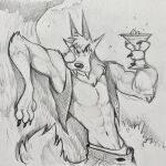 abs anthro bottomwear canid canine canis claws clothing fangs hank_howell_(piti_yindee) hi_res looking_at_viewer male mammal monochrome navel pants pecs pitiyindee smile smirk solo teeth traditional_media_(artwork) underwear wolf 