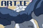  2016 anthro arctic_fox artie balls balls_outline big_balls big_bulge big_penis biped blue_eyes bottomwear bulge canid canine character_name claws clothed clothing crouching denim denim_bottomwear denim_clothing detailed_bulge digital_drawing_(artwork) digital_media_(artwork) feet finger_claws fluffy fluffy_tail fox fur genital_outline genitals hair huge_balls huge_bulge huge_penis humanoid_genitalia humanoid_penis jeans kencougr looming low-angle_view male mammal pants paws penis penis_outline plantigrade raised_heel signature simple_background smile solo tail topless topless_anthro topless_male torn_bottomwear torn_clothing true_fox white_body white_fur white_hair worm&#039;s-eye_view 
