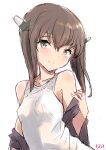  1girl alternate_costume breasts brown_eyes brown_hair fuji_(pixiv24804665) headgear highres kantai_collection short_hair short_hair_with_long_locks simple_background small_breasts smile solo taihou_(kancolle) tank_top upper_body white_background white_tank_top 