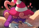  1boy 1girl animal_ears cat_ears cat_tail colored_skin fellatio gloves hair_over_eyes hands_on_another&#039;s_stomach heart highres kinkymation male_pubic_hair mario mario_(series) oral paper_mario paper_mario:_the_thousand_year_door penis pink_hair pubic_hair purple_skin spread_legs steaming_body striped_clothes striped_headwear tail tongue tongue_out two-tone_headwear vivian_(paper_mario) white_gloves yellow_lips 