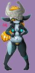 absurd_res breasts female genitals hands_on_hips hi_res hollythelewder humanoid humanoid_pointy_ears imp looking_at_viewer midna nintendo not_furry nude pubes purple_background pussy simple_background solo the_legend_of_zelda twili twilight_princess