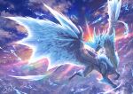  blue_scales claws dragon dragon_tail dragon_wings flying frost highres horns ice ice_horns monster monster_focus monster_hunter_(series) satoyuki scales sharp_tail signature sky tail velkhana western_dragon wings yellow_eyes 