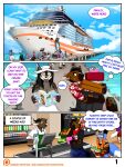  2019 absurd_res alst anthro bag bovid canid canine canis caprine clothed clothing comic comic_panel cruise_ship domestic_cat domestic_dog dragon dress felid feline felis female food fox goat groceries grocery_store group hat headgear headwear hi_res honeymoon_cruise hyena male mammal market menzo merchant_ship mexican_wolf mythological_creature mythological_scalie mythology passenger_ship romantic romantic_couple scalie sea seaside ship thaismotosuwa vehicle water watercraft wolf 