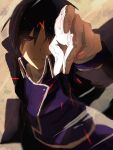  1boy black_eyes black_hair closed_mouth coat fullmetal_alchemist gloves highres looking_at_viewer male_focus military military_uniform purple_coat roy_mustang smile snapping_fingers solo tentsuu_(tentwo) uniform white_gloves 