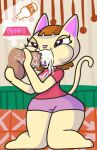 animal_crossing anthro balls big_balls big_penis bodily_fluids bottomwear cheek_bulge clothed clothing cum cum_in_mouth cum_inside domestic_cat duo excessive_cum excessive_genital_fluids felid feline felis female genital_fluids genitals half-closed_eyes heart_eyes heart_symbol hotpants human klutzatdusk kneeling looking_pleasured male male/female mammal merry_(animal_crossing) milk narrowed_eyes nintendo oral oral_penetration penetration penis shorts thick_thighs tight_clothing wide_hips