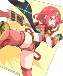  1girl bangs black_gloves breasts earrings eromame fingerless_gloves gloves jewelry large_breasts pyra_(xenoblade) red_eyes red_hair red_legwear red_shorts short_hair short_shorts shorts solo swept_bangs thighhighs tiara xenoblade_chronicles_(series) xenoblade_chronicles_2 