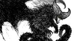  abelardo claws dragon dragon_horns dragon_tail horns huge_horns monochrome monster_hunter:_world monster_hunter_(series) nergigante no_humans open_mouth sharp_teeth spiked_tail spikes spot_color spread_wings tail teeth white_background yellow_eyes 