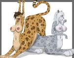  absurd_res breasts duo eyes_closed felid female female/female hand_lick hi_res jaguar mammal nude open_mouth pantherine reedfox15 snow_leopard stretching taur tongue tongue_out yawn 