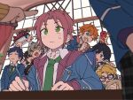  &gt;_&lt; 6+boys akehoshi_subaru behind_another blank_eyes blurry blurry_border cake chromatic_aberration dated depth_of_field elbow_rest ensemble_stars! film_grain finger_to_mouth food from_below fushimi_yuzuru green_necktie happy_birthday hidaka_hokuto highres holding holding_cake holding_food holding_instrument holding_pencil hood hood_down hoodie indoors instrument isara_mao jacket jacket_over_hoodie lapels male_focus mechanical_pencil multiple_boys necktie niyororinpayamaru ogami_koga open_clothes open_hoodie open_jacket out_of_frame pencil pointing pointing_at_another sakuma_ritsu school_uniform shiratori_aira_(ensemble_stars!) shushing sitting sweatdrop two-handed window yuuki_makoto_(ensemble_stars!) 