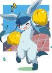 ambiguous_gender blue_body blue_eyes blue_fur blush cheering cheerleader confetti digital_media_(artwork) eeveelution feet feral fur generation_4_pokemon glaceon happy hi_res koorinezumi navel nintendo nude nude_feral on_one_leg one_eye_closed open_mouth paws pokemon pokemon_(species) pom_poms raised_arm reaction_image solo standing standing_on_hind_legs tail toes