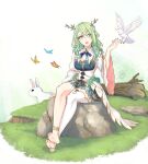  absurdres bad_feet barefoot bird ceres_fauna crossed_ankles crossed_legs dove dress feet flower forest green_flower green_hair highres hololive hololive_english legs md5_mismatch mole mole_under_eye nature rose sitting soles sphelon8565 toes virtual_youtuber white_dress 