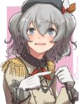  1girl animal_collar collar gloves grey_eyes highres jacket kantai_collection kashima_(kancolle) leash long_sleeves looking_at_viewer military military_jacket military_uniform neckerchief one-hour_drawing_challenge red_neckerchief rope sidelocks silver_hair solo twintails umibudou uniform upper_body wavy_hair white_gloves white_jacket 