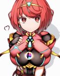  1girl bangs black_gloves breasts chest_jewel earrings fingerless_gloves gloves highres jewelry large_breasts light_in_heart pyra_(xenoblade) red_eyes red_hair red_legwear red_shorts rokuko_(locoto0) short_hair short_shorts shorts smash_ball solo super_smash_bros. swept_bangs tiara xenoblade_chronicles_(series) xenoblade_chronicles_2 