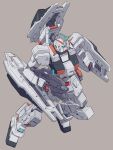  advance_of_zeta arm_shield beam_rifle blue_eyes commentary_request energy_gun finger_on_trigger glowing glowing_eyes grey_background gun gundam gundam_tr-1_hazel hazel_custom_gundam highres holding holding_gun holding_weapon insignia mecha mecha_focus mecha_kaku_man mobile_suit no_humans robot science_fiction simple_background solo titans_(gundam) titans_test_team_(gundam) v-fin weapon 