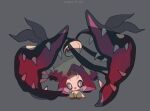  blue_eyes bright_pupils celebi commentary_request dated grey_background highres leels looking_at_viewer looking_back mawile mega_mawile mega_pokemon open_mouth pokemon pokemon_(creature) simple_background sitting smile white_pupils 