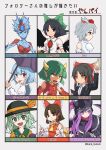  6+girls animal_collar animal_ears arm_cannon bangs bare_shoulders benikurage_(cookie) bird_wings black_cloak black_hair black_headwear black_jacket black_wings blazer blouse blue_eyes blue_hair blue_vest bow brown_eyes brown_hair cape cellphone chart china_dress chinese_clothes cloak collar collared_blouse collared_shirt control_rod cookie_(touhou) detached_sleeves double_middle_finger draco_centauros dress eyeball fate_(series) fish_girl frilled_bow frilled_hair_tubes frilled_shirt_collar frilled_sleeves frills green_bow green_eyes green_hair grey_hair hair_bow hair_tubes hakurei_reimu hat hat_ribbon heterochromia highres holding holding_phone holding_umbrella hood hooded_cloak inu_(cookie) inubashiri_momiji jacket kiora_(mtg) komeiji_koishi long_hair long_sleeves madou_monogatari magic:_the_gathering medusa_(fate) medusa_(lancer)_(fate) multiple_girls office_lady parted_bangs phone pink_scarf pom_pom_(clothes) puffy_short_sleeves puffy_sleeves purple_eyes purple_hair puyopuyo red_bow red_eyes red_shirt reiuji_utsuho ribbon ribbon-trimmed_sleeves ribbon_trim sananana_(cookie) scarf shirt short_hair short_sleeves sidelocks sleeveless sleeveless_shirt smartphone striped striped_scarf tatara_kogasa third_eye tokin_hat touhou translation_request turtleneck umbrella very_long_hair vest weapon white_blouse white_cape white_shirt wide_sleeves wings wolf_ears yan_pai yellow_eyes yellow_ribbon yellow_scarf yellow_shirt 