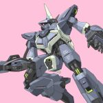  barzam beam_rifle bmwsb0 earth_federation energy_gun foot_out_of_frame gun gundam highres holding holding_gun holding_weapon machinery mecha mecha_focus mobile_suit no_humans one-eyed pink_background red_eyes robot science_fiction simple_background solo titans_(gundam) weapon zeta_gundam zeta_gundam_define 