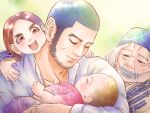  1boy 3girls ainu ainu_clothes beard black_hair blush buzz_cut character_request child cikapasi closed_mouth facial_hair father_and_daughter golden_kamuy head_on_another&#039;s_shoulder huci lips long_sideburns male_focus mature_male multiple_girls nopinzo old old_woman scar scar_on_cheek scar_on_face short_hair sideburns smile tanigaki_genjirou thick_eyebrows upper_body very_short_hair 