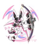 2024 bat bell bell_collar bow_(weapon) collar hybrid kemono lagomorph leporid lordyanyu mammal pink_eyes rabbit ranged_weapon robot_anthro slim_anthro slim_male weapon white_body