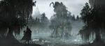  1other absurdres bone fog forest hazamakonozama highres landscape nature original outdoors scenery skeleton tree wetland 