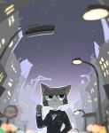 2016 anthro black_bow_tie black_clothing black_jacket black_suit_jacket black_topwear blue_eyes bow_tie catalina_(shurueder) clothing crane_(machine) digital_drawing_(artwork) digital_media_(artwork) domestic_cat english_text felid feline felis female female_anthro fur grey_body grey_fur hi_res jacket lens_flare mammal markings multicolored_body multicolored_fur pinching_self shirt shurueder simple_background solo star stop_sign street street_lamp striped_body striped_fur striped_markings stripes suit suit_and_tie suit_jacket sunset text topwear vibrissae white_body white_clothing white_fur white_sclera white_shirt white_topwear