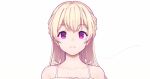  1girl aya_shachou bang_dream! bare_shoulders blonde_hair closed_mouth dress long_hair looking_at_viewer purple_eyes shirasagi_chisato simple_background sleeveless sleeveless_dress solo upper_body white_background white_dress 