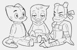 2024 2_toes 3_fingers anatid anseriform anthro avian barefoot beak bird black_and_white bottomwear cartoon_network clothing crossover disney domestic_cat donatello_(tmnt) duck ducktales ducktales_(2017) eyebrows eyewear eyewear_on_head feet felid feline felis fingers goggles goggles_on_head group gumball_watterson half-closed_eyes headgear headkerchief headwear hoodie kerchief long_sleeves louie_duck male mammal markings monochrome narrowed_eyes pants paws plushie reptile rise_of_the_teenage_mutant_ninja_turtles scalie shell shirt sitting sketch tail teenage_mutant_ninja_turtles the_amazing_world_of_gumball threek toes topwear trio turtle whisker_markings