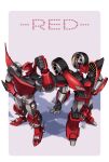  2boys beast_wars beast_wars:_transformers black_sclera clenched_hand color_connection colored_sclera decepticon highres knockout_(transformers) lantana0_0 looking_up mecha multiple_boys no_humans open_hand predacon red_eyes red_theme science_fiction shadow smirk terrorsaur transformers transformers_prime 