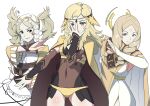  3girls absurdres bangs blonde_hair bodystocking breasts cape commission commissioner_upload dab_(dance) eighteenetzel emmeryn_(fire_emblem) fire_emblem fire_emblem_awakening fire_emblem_fates grandmother_and_granddaughter hair_ornament headdress highres jojo_pose lissa_(fire_emblem) long_hair medium_breasts multiple_girls ophelia_(fire_emblem) pose siblings sisters transparent_background 