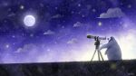  animal artist_name bird cloud full_moon looking_up moon night night_sky no_humans nomiya_(no_38) original outdoors penguin scenery shooting_star sky solo star_(sky) star_(symbol) starry_background starry_sky telescope 
