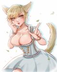  1girl absurdres akira-tama animal_ears avatar_(ffxiv) bangs blonde_hair bracelet breasts cat_ears cat_tail eyebrows_visible_through_hair final_fantasy final_fantasy_xiv highres jewelry large_breasts looking_at_viewer miqo&#039;te scoop_neck short_hair solo swept_bangs tail yellow_eyes 