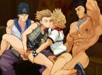  4boys abs age_difference anal aqua_eyes ass bara beanie black_hair black_hat black_shirt blonde_hair brown_eyes character_request checkered_wristband facial_hair goatee_stubble group_sex hat highres idoraad jacket kingdom_hearts kiss large_pectorals male_focus male_masturbation male_penetrated masturbation multiple_boys muscular muscular_male nipples onii-shota open_clothes open_vest pectorals penis sex shirt short_hair short_sleeves stubble translation_request uncensored vest white_jacket wristband yaoi 