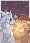 absurd_res ambiguous_gender black_sclera blue_heart blush blush_lines dragon embarrassed european_mythology eyes_closed hand_holding heart_symbol hi_res horn icewing_(wof) multi_horn mythological_creature mythological_scalie mythology qibli_(wof) sandwing_(wof) scafen_(artist) scalie western_dragon wings_of_fire winter_(wof)