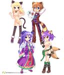  2girls animal_ears blonde_hair boots breasts brown_hair cat_(trickster) cat_ears cat_tail dragon_(trickster) fox_(trickster) fox_ears fox_tail glasses medium_breasts multiple_boys multiple_girls nipples nude nude_filter purple_hair pussy raccoon_(trickster) raccoon_ears raccoon_tail small_breasts tail thighhighs third-party_edit trickster 
