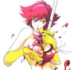  bad_id bad_pixiv_id breasts cutie_honey cutie_honey_(character) gloves hairband kisaragi_honey konkitto large_breasts magical_girl nipples open_mouth pink_eyes pink_hair shirt short_hair solo sword torn_clothes torn_shirt weapon 