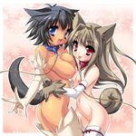  animal_ears ass big_breasts black_hair blue_eyes blush breast_press breasts brown_hair collar covering elbow_gloves gloves large_breasts leash long_hair nipples pet red_eyes short_hair slave small_breasts smile symmetrical_docking tail thighhighs tongue 