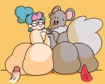  2018 anthro big_breasts big_ears biped blue_hair blush breasts butt cellulite chinchilla digital_media_(artwork) disembodied_penis duo_focus erection eyelashes female fluffy fluffy_tail fur grey_fur grey_hair group hair hair_tie hand_holding hi_res human leo_(leoafterhours) leoafterhours looking_at_viewer male mammal midmort morty_(midmort) nude overweight overweight_female penis pink_hair plum_(midmort) rodent simple_background smile suzy_(leoafterhours) thick_thighs 