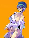  blue_hair breast_hold breasts cabbie_hat futanari hat panties penis persona persona_4 pubic_hair shirogane_naoto short_hair side-tie_panties solo uncensored underwear yamada_3 