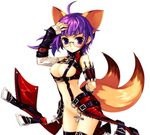  animal_ears artist_request bottomless breasts fox_(trickster) fox_ears fox_girl fox_tail glasses knife medium_breasts midriff nipple_slip nipples nude_filter purple_eyes purple_hair pussy simple_background solo tail thighhighs third-party_edit trickster white_background 