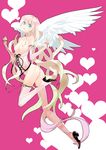  angel ass black_nails blue_eyes boots breasts choker corset heart high_heels highres lace large_breasts long_hair mami_(apsaras) multicolored_hair nail_polish nipples original pink_footwear pussy ribbon shoes smile solo thigh_boots thighhighs twisted_torso very_long_hair wings 