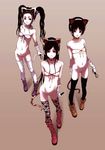 animal_ears bad_id bad_pixiv_id black_eyes black_hair boots cat_ears cat_tail collar flat_chest gloves hairband knee_boots long_hair microphone multiple_girls nipples nude original pussy short_hair string tail thighhighs twintails udai 