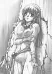  asamiya_athena breasts earrings gloves greyscale hairband highres hisahiko jewelry long_hair monochrome nipples nude pubic_hair pussy rain small_breasts smile solo the_king_of_fighters wet 