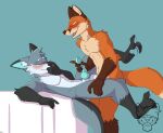 absurd_res anal anal_penetration anthro anthro_on_anthro anthro_penetrated anthro_penetrating anthro_penetrating_anthro balls biped blush blushing_profusely bodily_fluids canid canine claws cum cum_drip dripping duo ejaculation eyes_closed finger_claws fingers fox fur genital_fluids genitals glade_(anthroglade) grey_body grey_fur hand_covering_face handjob hands-free hasbro hi_res kingdraws magic:_the_gathering male male/male mammal mr._foxglove narrowed_eyes orgasm pawpads paws penetration penile precum red_fox sex silver_fox smile smiling_at_another smiling_at_partner sweat sweatdrop tail true_fox wizards_of_the_coast