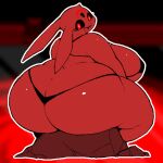 anthro big_breasts big_butt black_bra black_clothing black_sclera black_swimwear black_thong black_underwear bra breasts bubble_butt buckteeth butt clothing deadsector digital_media_(artwork) female heaven&#039;s_call huge_breasts huge_butt humanoid ineffective_bottomwear ineffective_bra ineffective_clothing ineffective_swimwear ineffective_thong keyhole keyhole_in_head lagomorph leporid long_ears luna_(heaven&#039;s_call) mammal on_rock open_mouth overweight overweight_anthro overweight_female rabbit red_body red_eyes rock scut_tail short_tail sitting sitting_on_rock smile solo swimsuit_only swimwear tail teeth the_binding_of_isaac_(series) thick_thighs thong underwear wide_hips