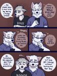 2025 anthro canid canine canis character_name cheek_tuft clothing collared_shirt comic compression_artifacts dialogue domestic_dog dress_shirt duo ear_piercing electronics english_text eyewear facial_tuft fangs father_(lore) father_and_child_(lore) father_and_son_(lore) german_shepherd glasses gradient_background hand_on_face herding_dog hi_res hybrid looking_aside looking_at_object looking_at_phone male mammal merrill_(spudnikmutt) parent_(lore) parent_and_child_(lore) parent_and_son_(lore) pastoral_dog phone piercing rectangular_glasses rookie_(spudnikmutt) shirt simple_background son_(lore) speech_bubble spudnikmutt teeth text text_on_clothing text_on_shirt text_on_topwear thought_bubble topwear tuft wearing_glasses wolfdog