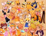 6+boys 6+girls absurdres adventure_time agatsuma_zenitsu aggressive_retsuko alphys among_us animal_crossing ankha_(animal_crossing) annotated bee bill_cipher blonde_hair boku_no_hero_academia bug chica color_connection colored_skin cookie_run crewmate_(among_us) crop_top crossover crown dio_brando double_v dress five_nights_at_freddy&#039;s fluttershy gravity_falls highres hippo_girl jake_the_dog jojo_no_kimyou_na_bouken kagamine_rin kaminari_denki kimetsu_no_yaiba labcoat lisa_simpson looking_at_viewer mario_(series) minecraft monster_girl mulemount multiple_boys multiple_crossover multiple_girls multiple_tails my_little_pony my_little_pony_friendship_is_magic pikachu pokemon pokemon_(creature) pompompurin princess_daisy retsuko sanrio smile sonic_(series) sparkling_cookie stardust_crusaders stella_(winx_club) tail tails_(sonic) tasha_(backyardigans) the_backyardigans the_simpsons triangle_print undertale v vocaloid winx_club yellow_(among_us) yellow_background yellow_skin yellow_theme 
