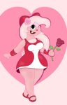 absurd_res accessory anthro breasts buckteeth chipmunk cleavage clothed clothing dress female flower footwear giggles_(htf) ground_squirrel hair hair_accessory hair_ribbon happy_tree_friends heart_background heart_nose heart_symbol hi_res holding_object mammal one_eye_closed plant ribbons rodent rose_(flower) sandals sciurid shoes simple_background smile solo tail teeth vf85 wink wristband