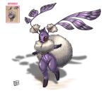 anthro big_tail brown_eyes cotton_tail digitigrade do!_games dreamhare featureless_crotch female final_fantasy final_fantasy_xii front_view fur fury_(final_fantasy_xii) gloves_(marking) head_tuft lagomorph leg_markings leporid looking_at_viewer mammal markings navel neck_tuft purple_body purple_fur rabbit simple_background socks_(marking) solo square_enix tail text thick_thighs tongue tongue_out tuft white_background white_body white_fur wide_hips